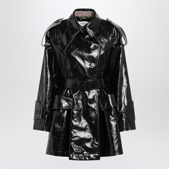 Chloé Short black coated linen trench