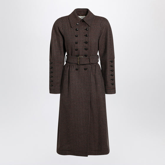 Chloé Grey/red double-breasted coat in houndstooth wool