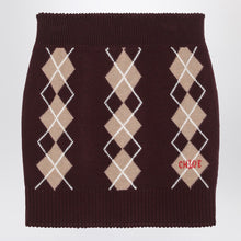  Chloé Bordeaux diamond-pattern wool miniskirt