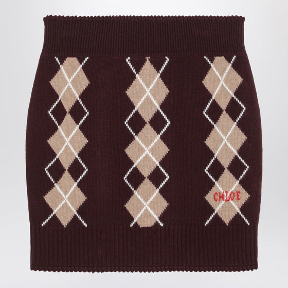Chloé Bordeaux diamond-pattern wool miniskirt