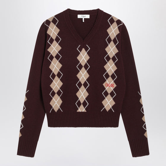 Chloé Bordeaux diamond-pattern wool sweater