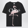 Chloé Black baby-fit T-shirt with logo and flamingo print