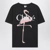 Chloé Black oversized T-shirt with logo and flamingo print