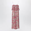 Chloé Long silk muslin dress with rose print, white/pink