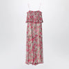 Chloé Long silk muslin dress with rose print, white/pink