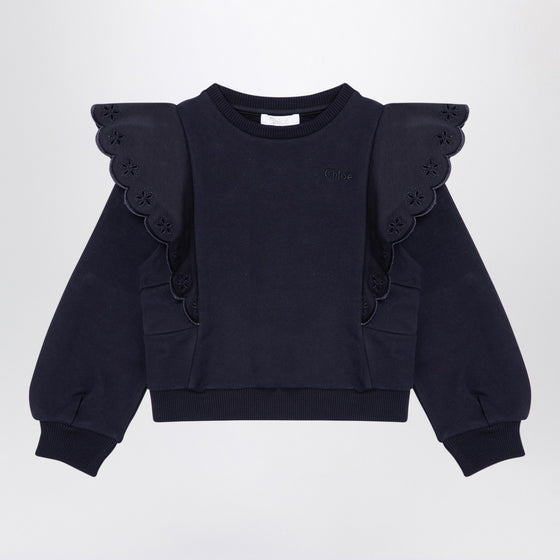 Chloé Navy blue cotton sweatshirt with ruffles