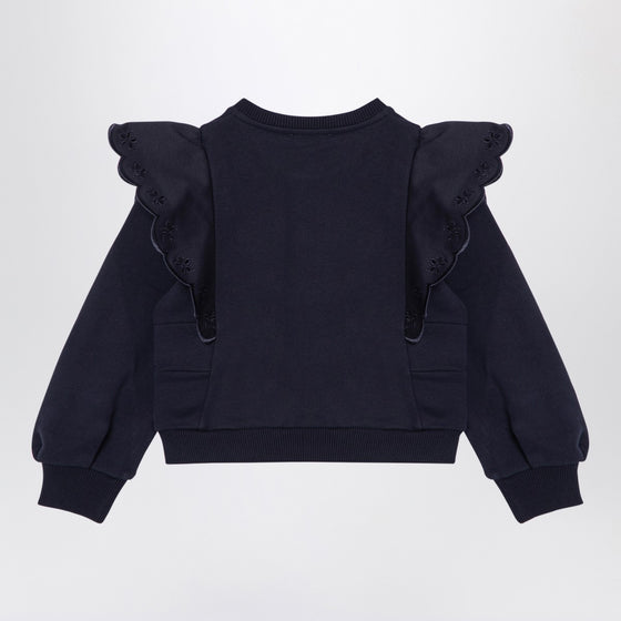 Chloé Navy blue cotton sweatshirt with ruffles