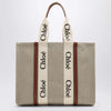 Chloé Large Woody tote bag in beige canvas