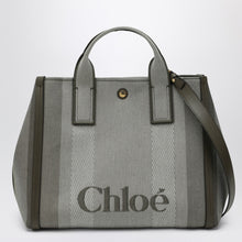  Chloé Carry tote bag in dark green striped canvas