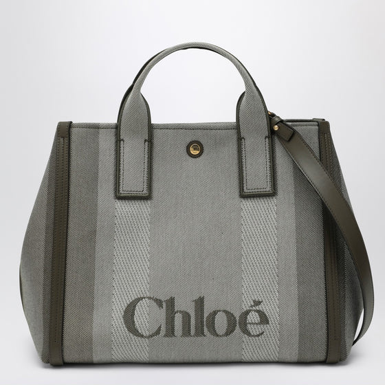 Chloé Carry tote bag in dark green striped canvas