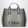 Chloé Carry tote bag in dark green striped canvas