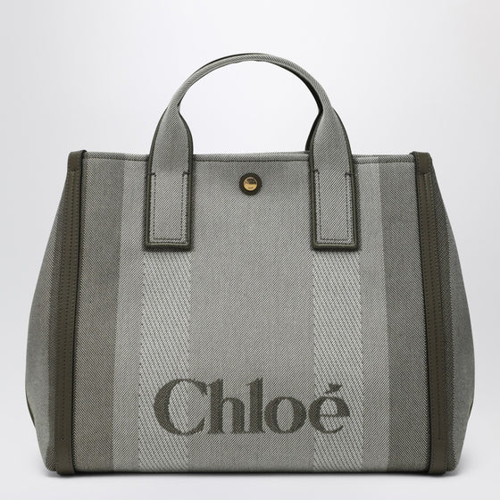 Chloé Carry tote bag in dark green striped canvas