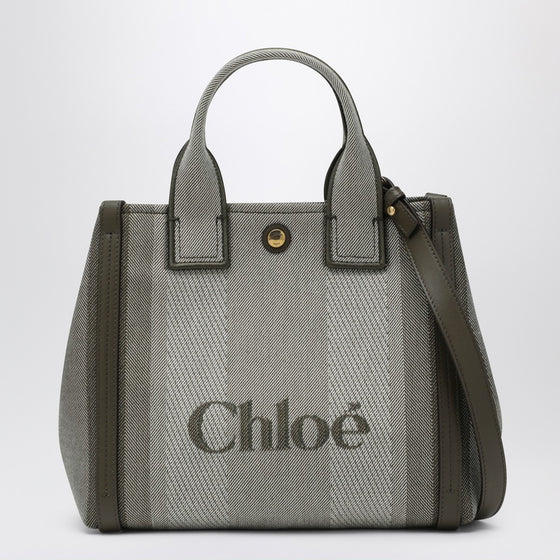 Chloé Carry Small tote bag in dark green striped canvas