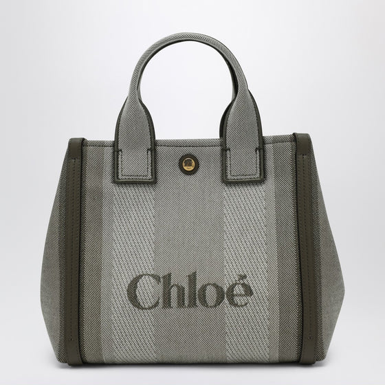 Chloé Carry Small tote bag in dark green striped canvas