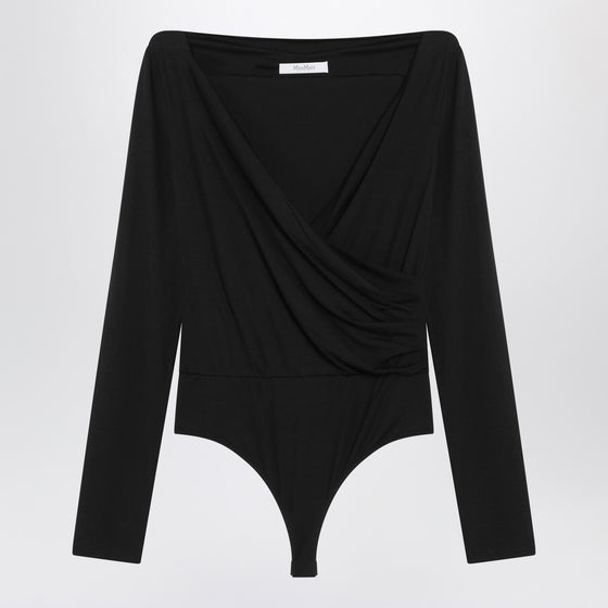 Max Mara Black crossover bodysuit in stretch jersey