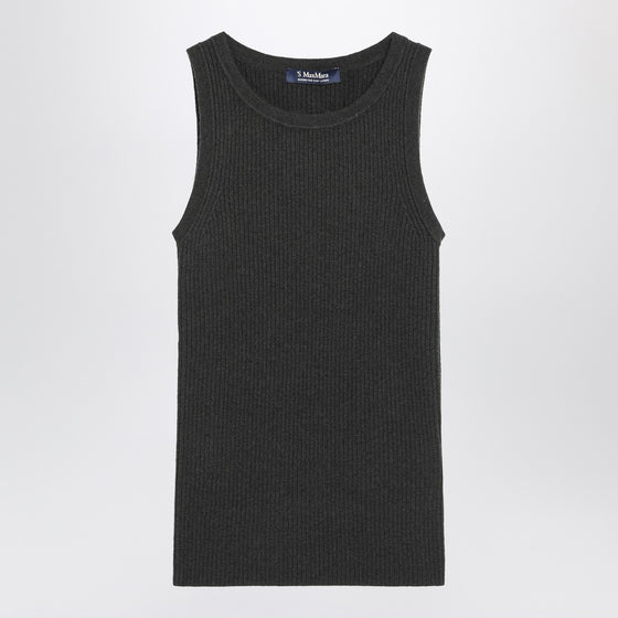 S Max Mara Green ribbed tank top in wool and cashmere