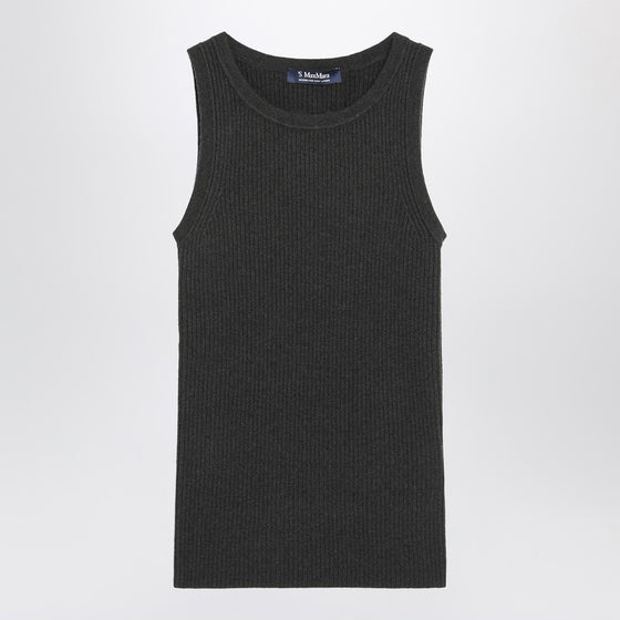 S Max Mara Green ribbed tank top in wool and cashmere