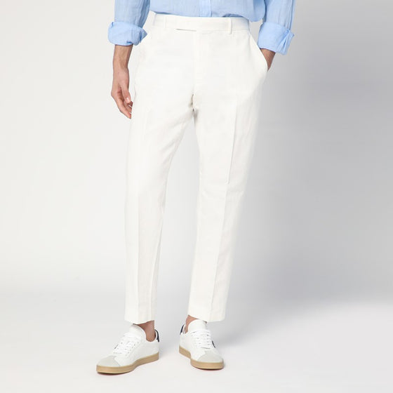 PT Torino White cotton and linen trousers