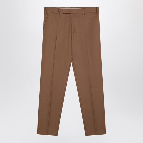 PT Torino Desert-coloured virgin wool trousers