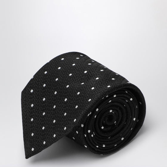 Destin Black/white polka dot silk tie