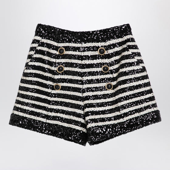 Balmain Black/white striped shorts with sequins