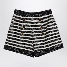  Balmain Black/white striped shorts with sequins