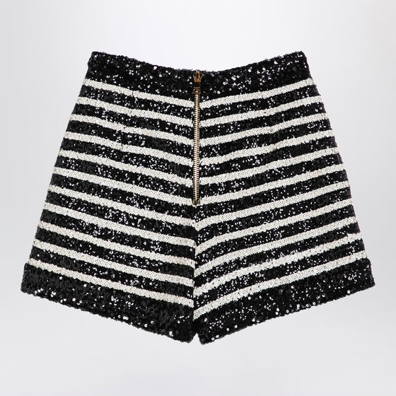 Balmain Black/white striped shorts with sequins