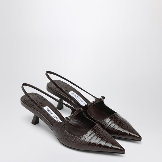 Jimmy Choo Didi 45 brown crocodile effect neckline