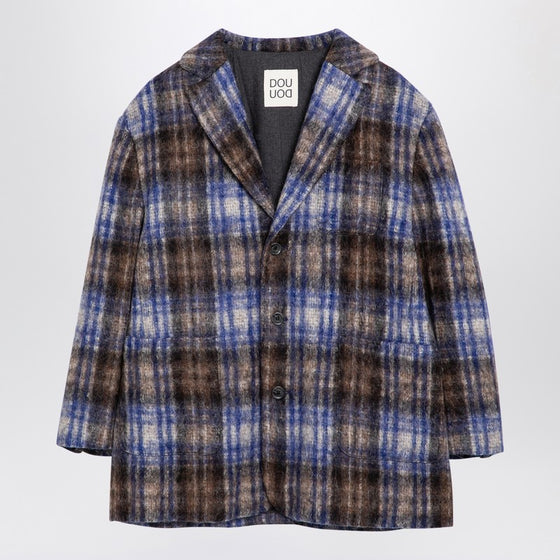 Douuod Grey/blue wool blend checked coat
