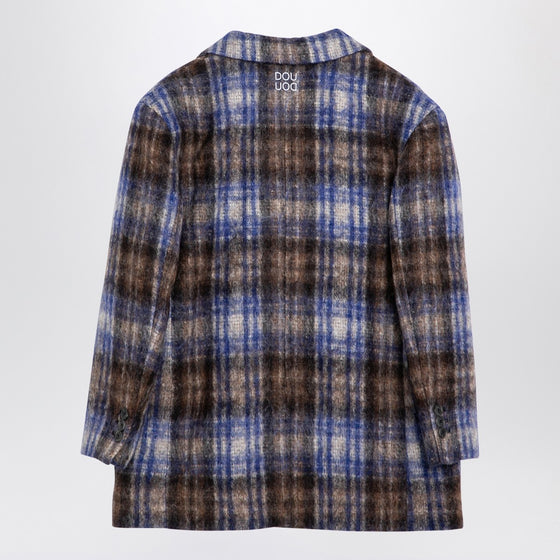 Douuod Grey/blue wool blend checked coat