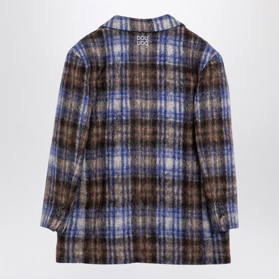 Douuod Grey/blue wool blend checked coat