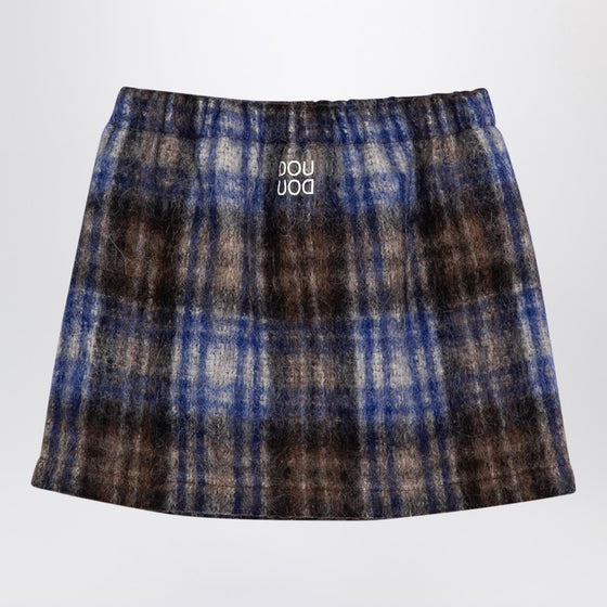 Douuod Grey/blue wool blend checked skirt