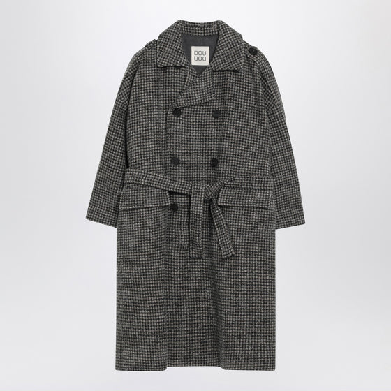 Douuod Ebony/beige checked wool coat