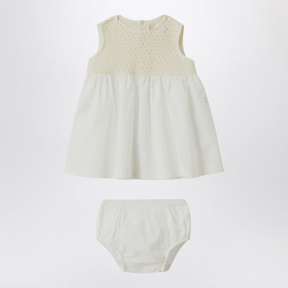 Teddy & Minou Cream-colored openwork knit dress with voile