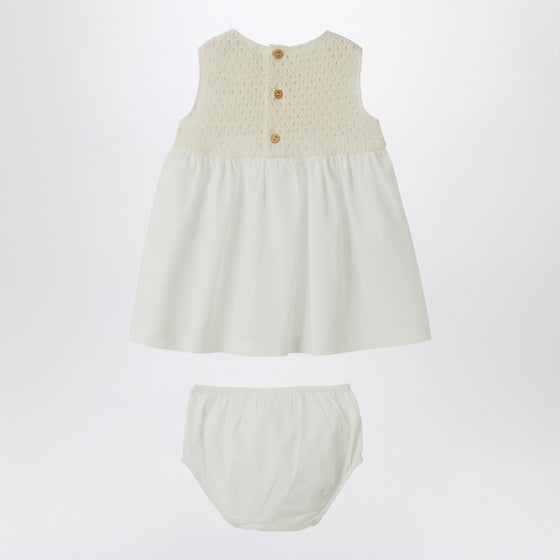 Teddy & Minou Cream-colored openwork knit dress with voile