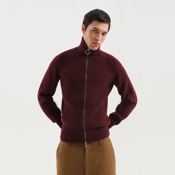 1989 STUDIO Burgundy zip turtleneck sweater