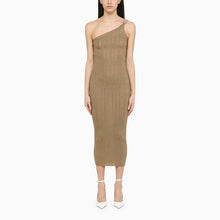  Alessandra Rich Gold one-shoulder dress with rhinestones