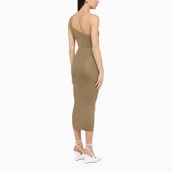 Alessandra Rich Gold one-shoulder dress with rhinestones