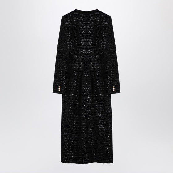 Alessandra Rich Black sequin tweed midi dress with buttons