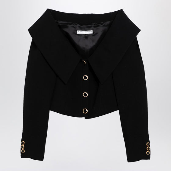 Alessandra Rich Black Off Shoulder Jacket in Wool