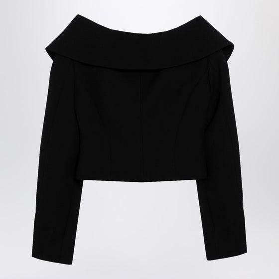 Alessandra Rich Black Off Shoulder Jacket in Wool