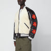 KENZO Beige shearling-effect and brown leather bomber jacket