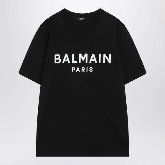 Balmain Black cotton crewneck t-shirt with logo