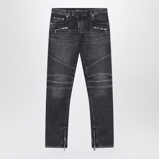 Balmain Grey washed slim biker jeans