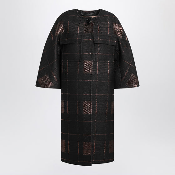 Max Mara Atelier Black cocoon coat in jacquard lamé