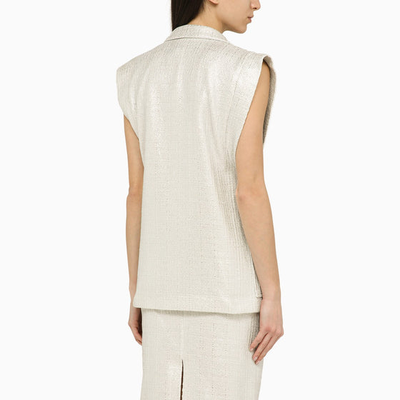 Federica Tosi Silver double-breasted cotton-blend waistcoat