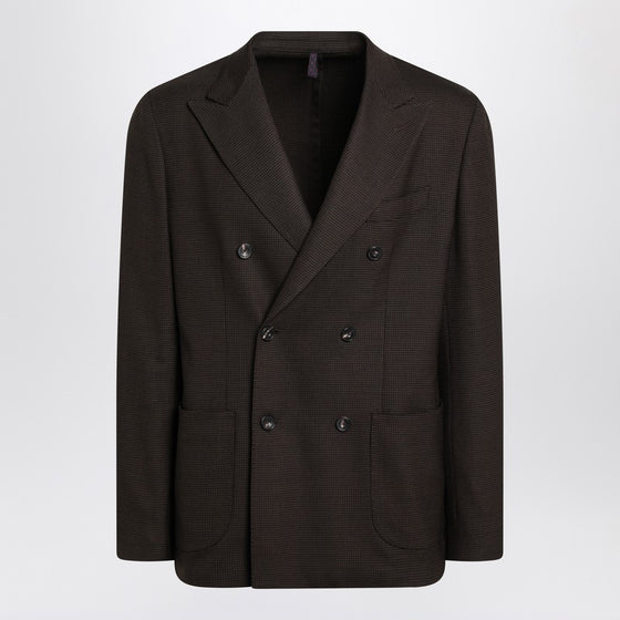 Santaniello Brown checked double breasted jacket
