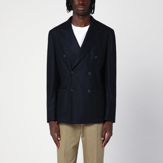Santaniello Blue wool-blend double-breasted jacket