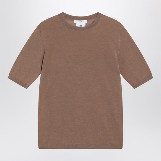 Max Mara Hazelnut-coloured crew neck sweater in wool