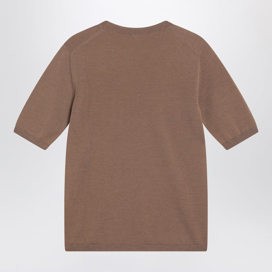 Max Mara Hazelnut-coloured crew neck sweater in wool